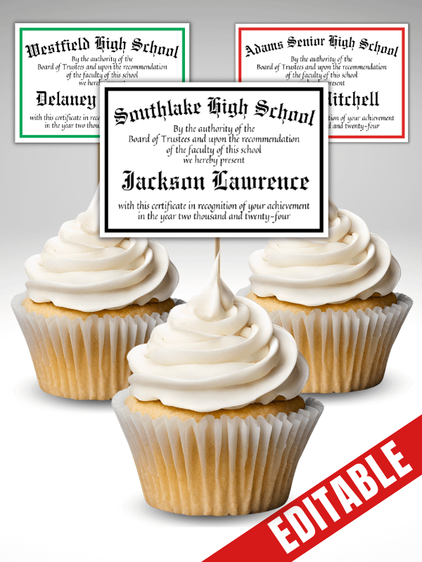 Editable Graduation Diploma Cupcake Toppers product image (1)
