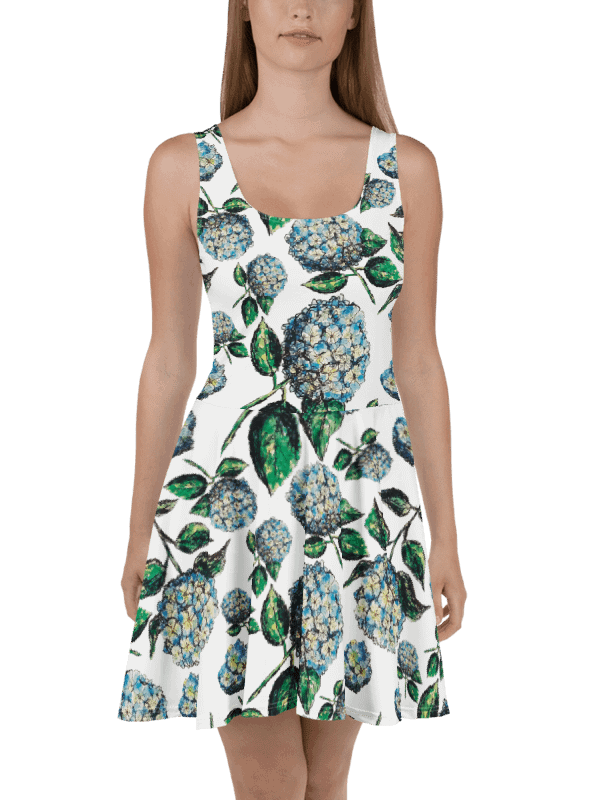 Blue Hydrangea Blooms Skater Dress | Watercolor Floral Fit & Flare Dress | Monique Faella Designs™ product image (1)