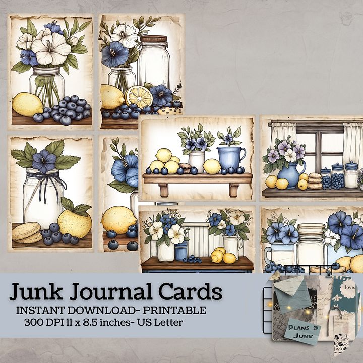 Blueberry Lemon Hibiscus - Printable Journal Cards V9 product image (1)