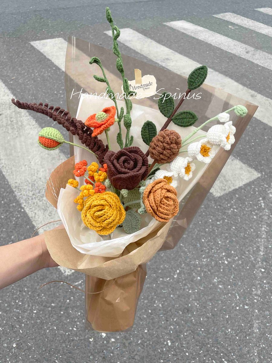 Brown Orange Autumn Charm Crochet Knit Bouquet product image (6)