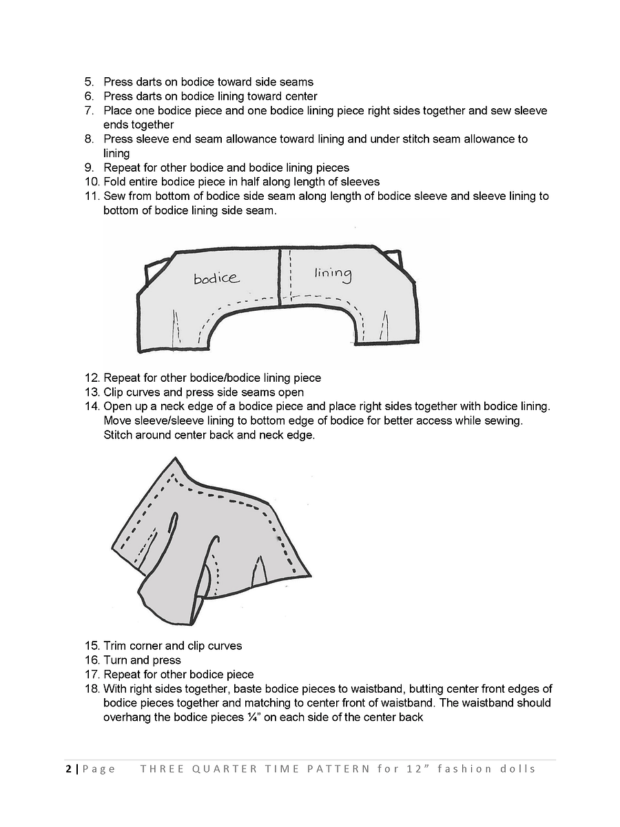 Three-Quarter Time sewing pattern for 12" fashion dolls product image (3)