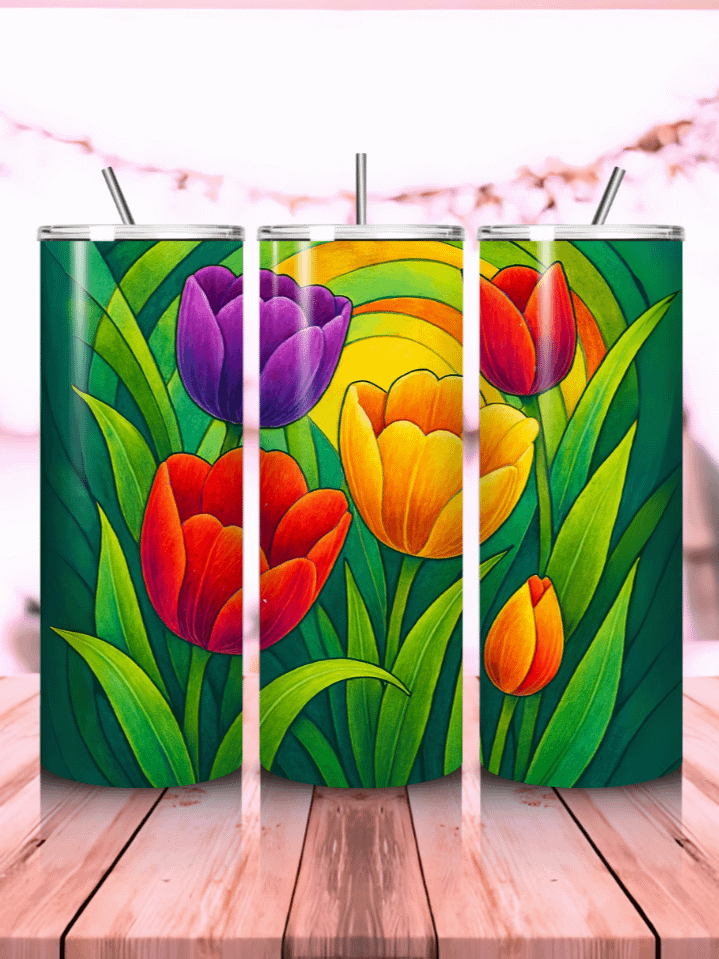 Tulips Tumbler Wrap PNG – 20oz Skinny Sublimation Design with Vibrant Spring Tulips & Fresh Floral Theme – Perfect Gift for Spring Lovers – 300 DPI Instant Digital Download product image (1)