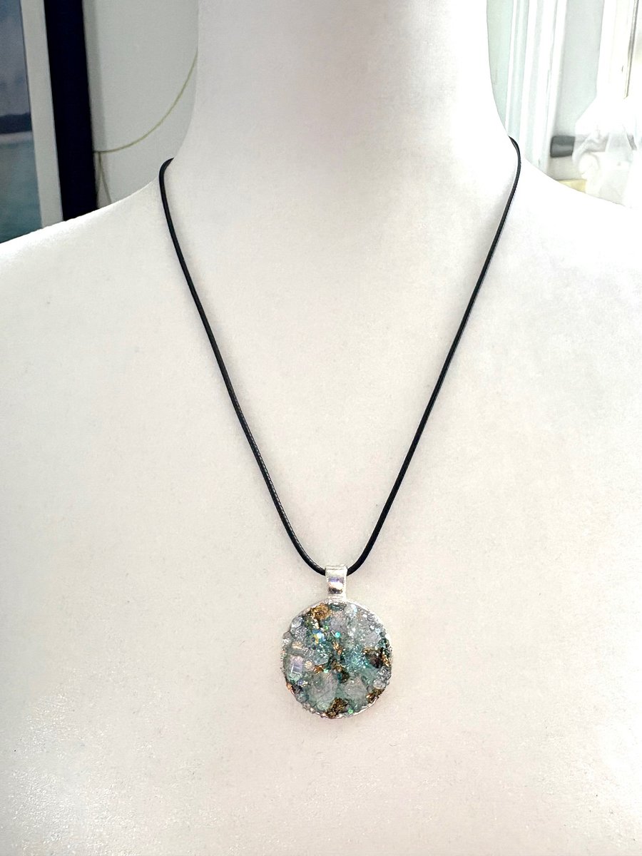Mixed Metal Horizon Sea Glass Pendant Necklace | Handmade Bead & Sea Glass Art | Coastal Charm Jewelry by Monique Faella Designs™ | MFD-00225 product image (6)