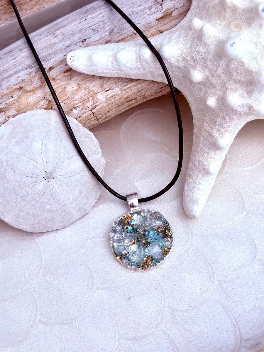 Mixed Metal Horizon Sea Glass Pendant Necklace | Handmade Bead & Sea Glass Art | Coastal Charm Jewelry by Monique Faella Designs™ | MFD-00225 product image (3)