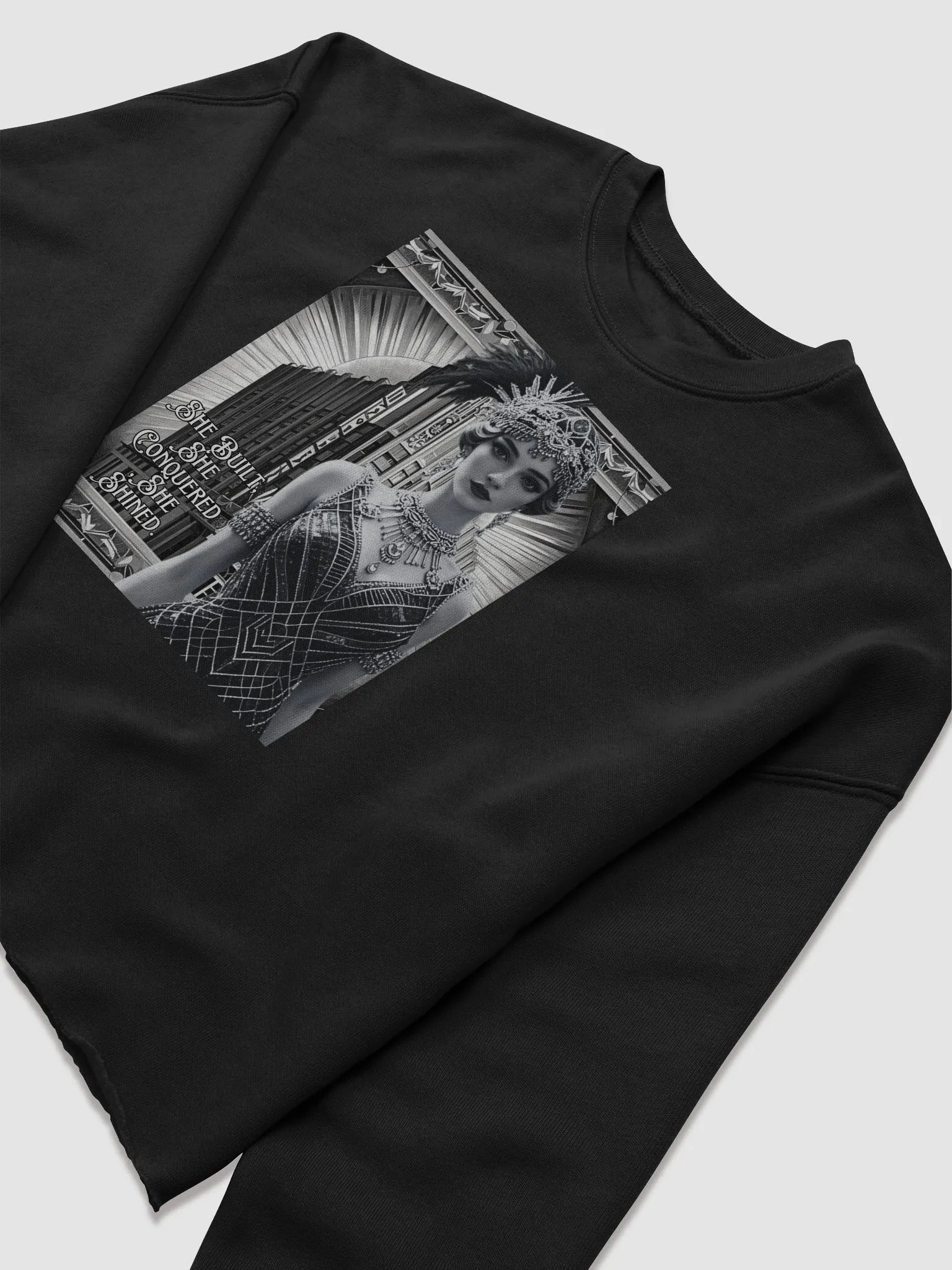 She Built, She Conquered, She Shined – 1920s Glamour Cropped Long Sleeve T-Shirt product image (5)
