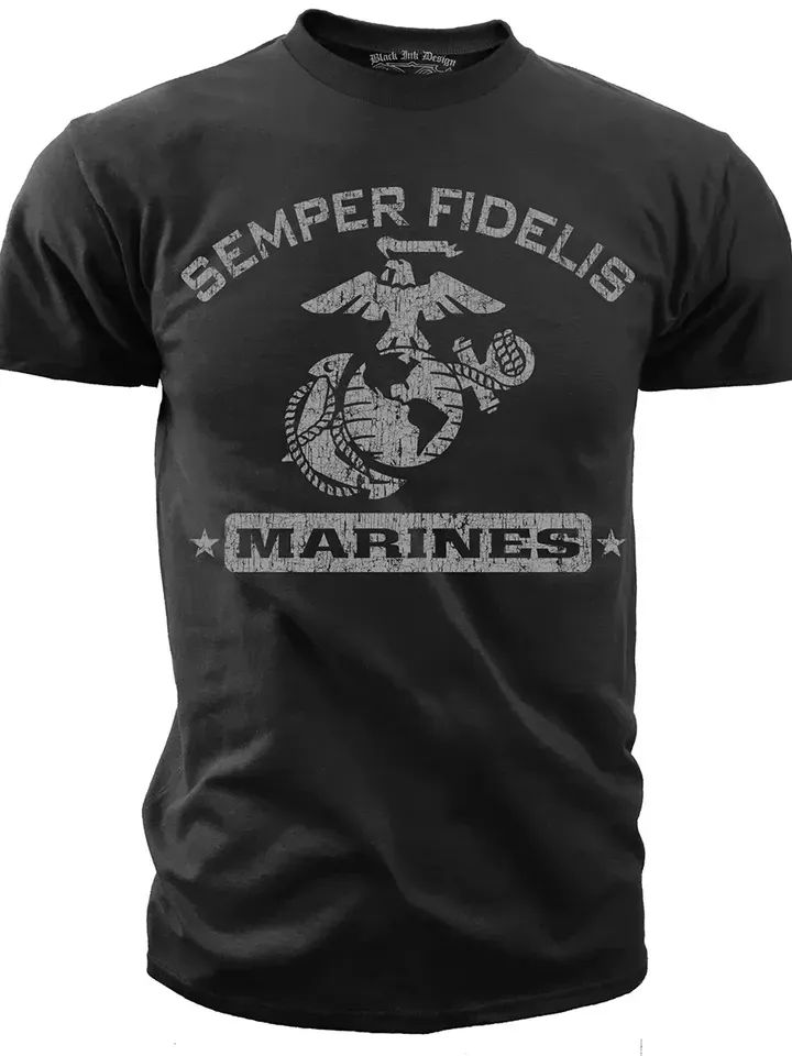 Marine Corps Semper Fi Black T-Shirt- USMC Vintage EGA Shirt product image (1)