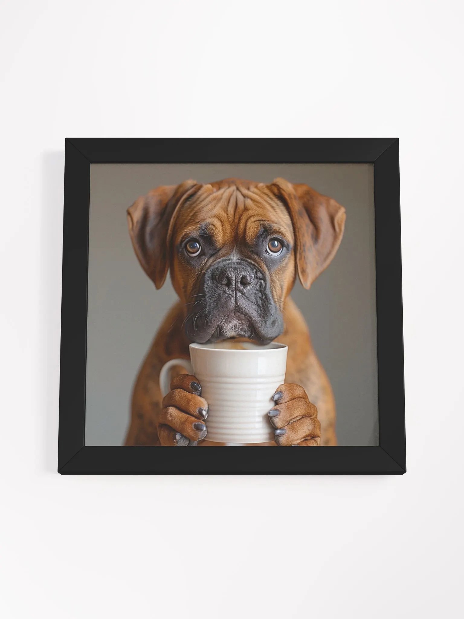 Cute Coffee Lover Boxer Puppy Framed Wall Art product image (4)