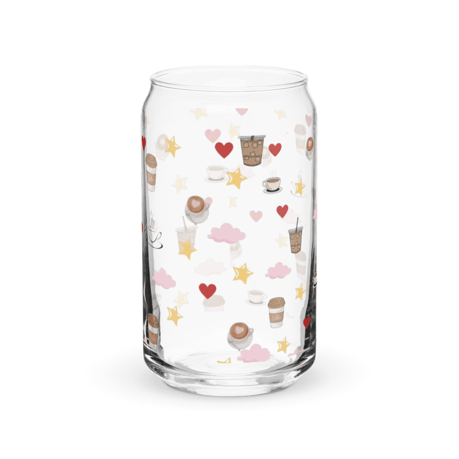 Whimsical Coffee Cup Pattern Can-Shaped Glass product image (1)