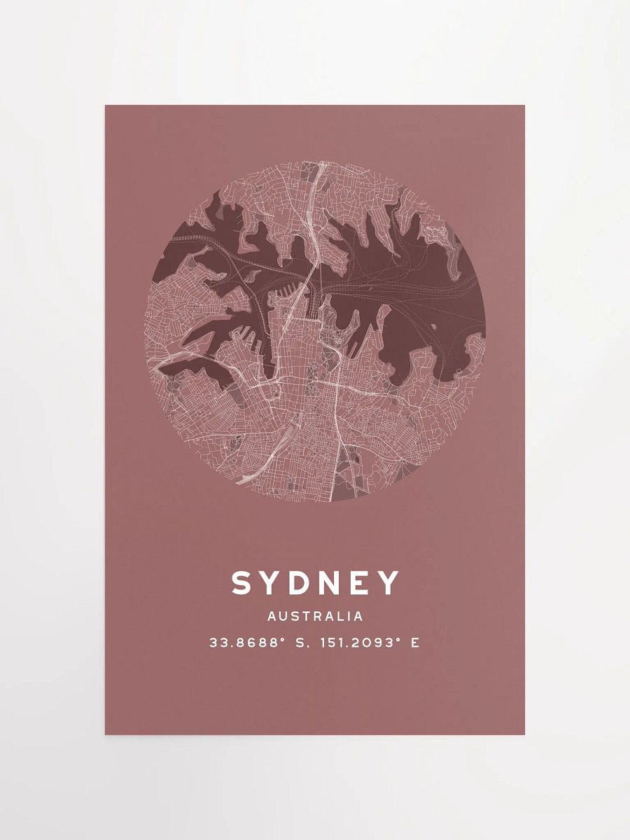Sydney Street Map Poster – Red Minimalist Circular City Art product image (4)