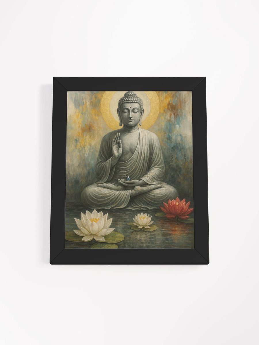 Framed Buddha Poster for Nichiren Buddhism | Peaceful Meditation Art with Lotus Flowers | Inspires Faith, Strength & Clarity product image (1)