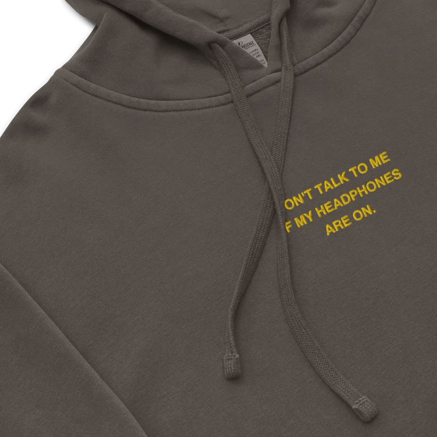 HEADPHONES ON (gold) embroidered pigment hoodie product image (1)