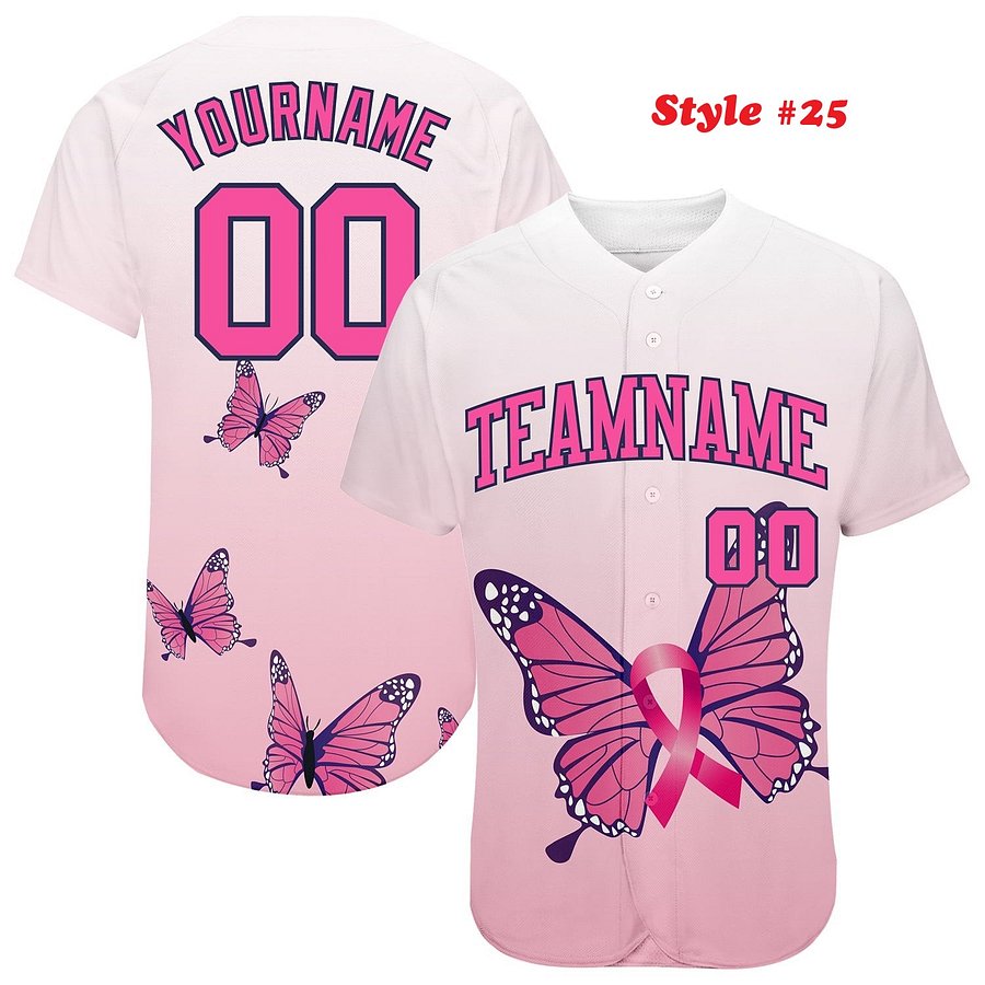 Authentic Baseball Jersey, Custom Baseball Jersey, Personalized Sport Jersey, Colorful, Flowers, Number, Logo, Love, Ribbon Gift product image (188)