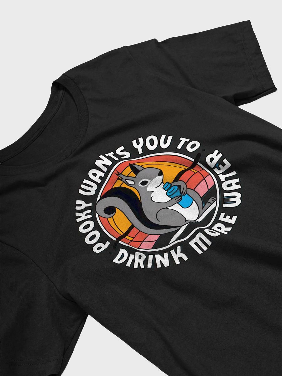 Super Soft and Flattering Tee: Pooky Wants you to drink more water. circular 70s font, pooky with a waterbottle product image (3)