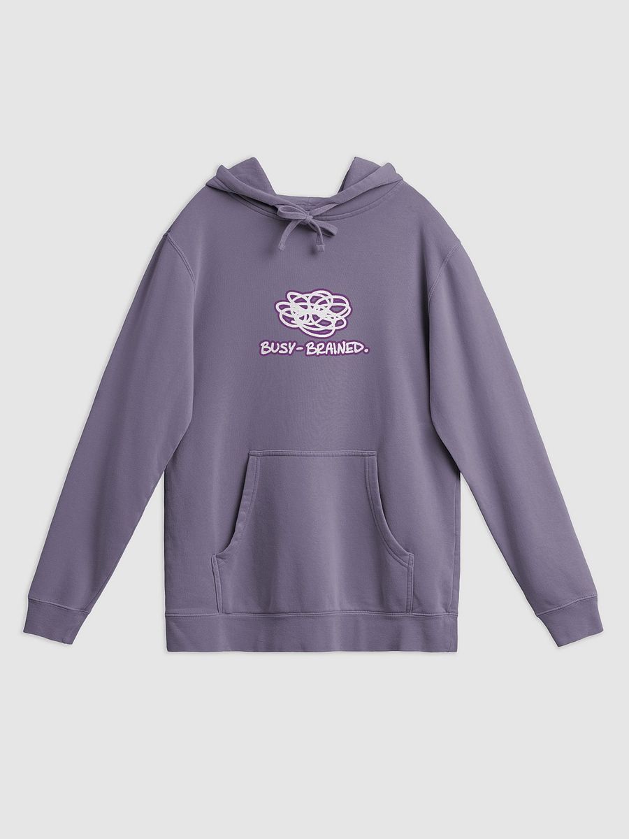 BUSY-BRAINED (lined design, #763D7D) printed pigment hoodie product image (17)
