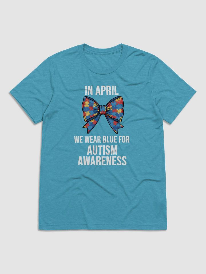 In April We Wear Blue - Autism Awareness Bow Puzzle T-Shirt product image (2)