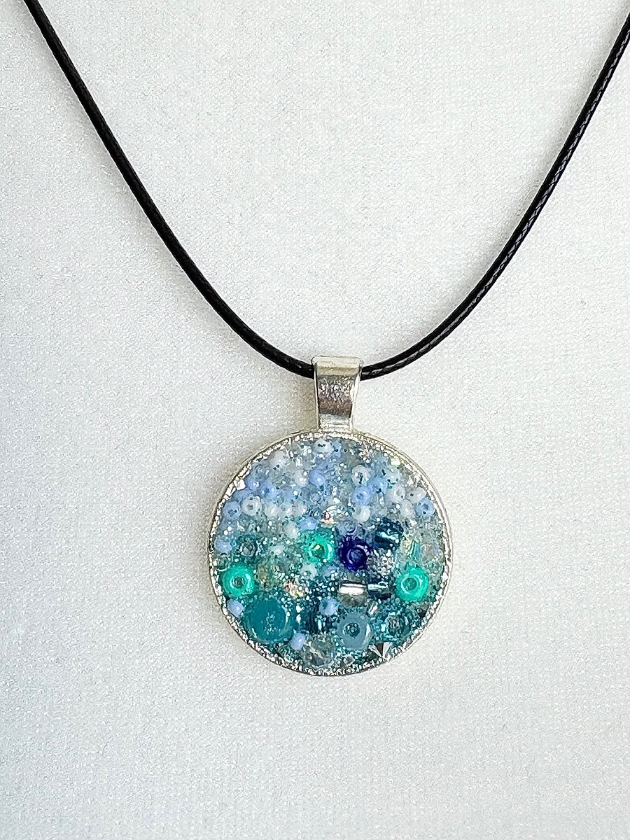 Ocean Dreamscape Pendant Necklace | Handmade Gradient Bead Art | Coastal Charm Jewelry by Monique Faella Designs™ product image (4)