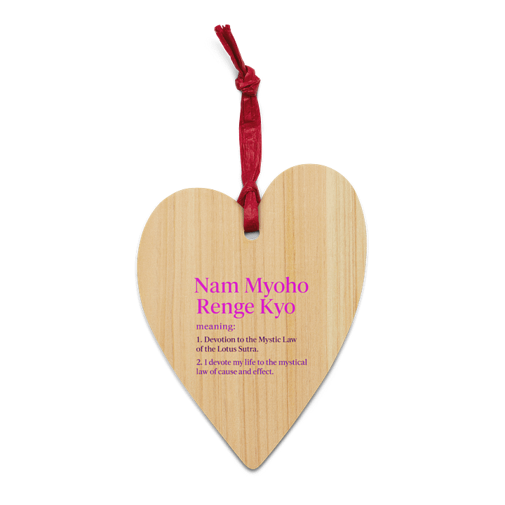 Nam Myoho Renge Kyo Heart-Shaped Wooden Ornament product image (2)