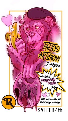 Feb 4th we'll be back at @runawayslounge finishing off the night after the tattoo art show!