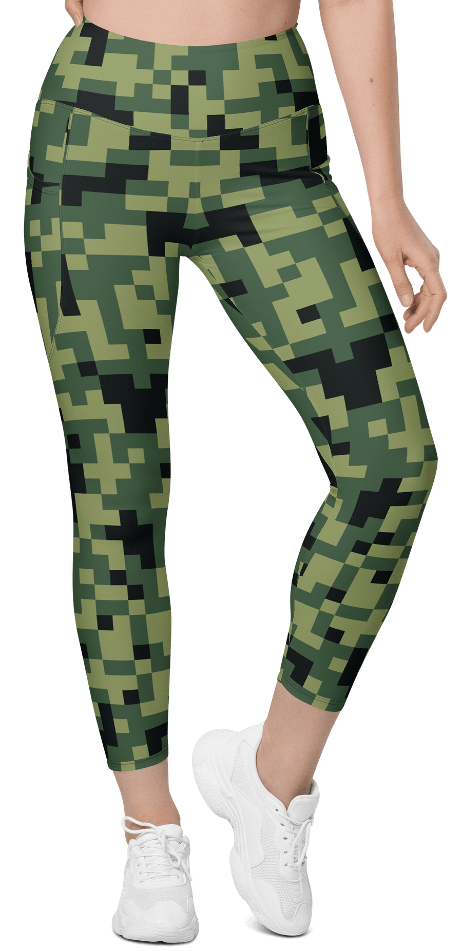 Military Green Camouflage Pixels Camo Pattern Leggings with Pockets product image (1)