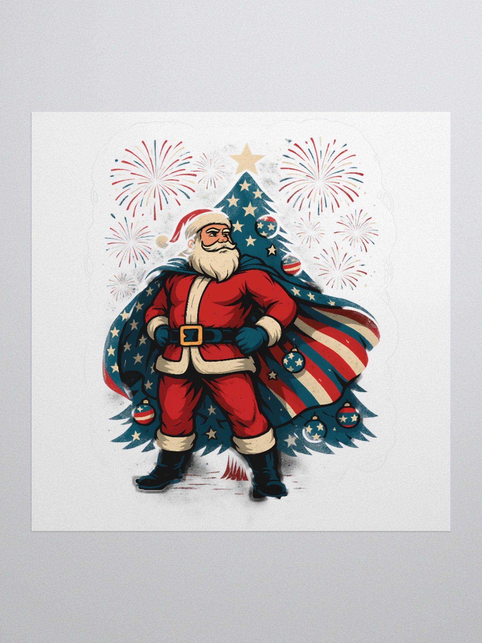 Patriotic Santa Claus American Flag Superhero Christmas Tree Kiss Cut Stickers product image (1)