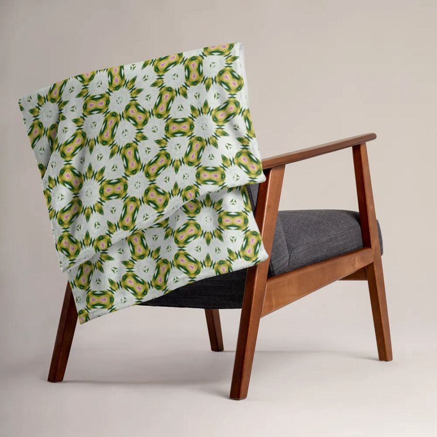 Yellow White Green & Pink Geometric Floral Throw Blanket product image (5)