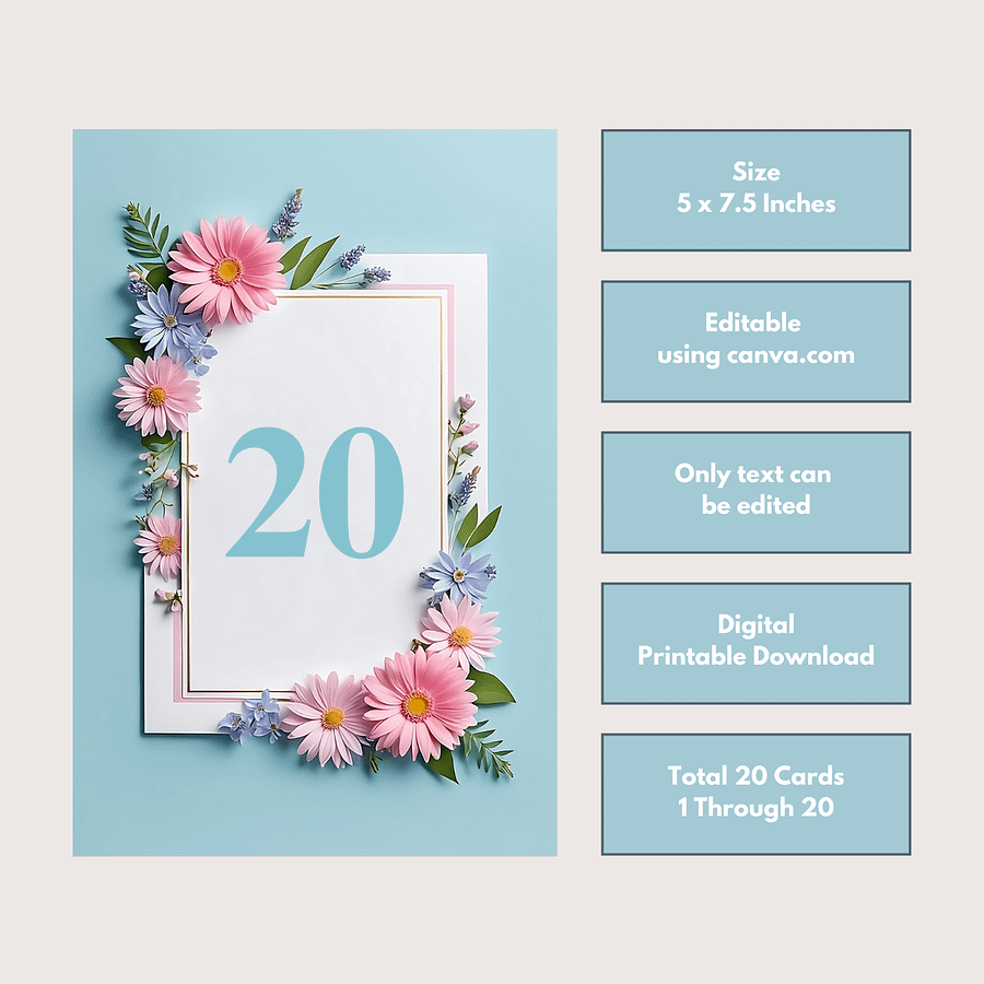Floral Table Number Card - Dizynai (DTN-05) product image (3)