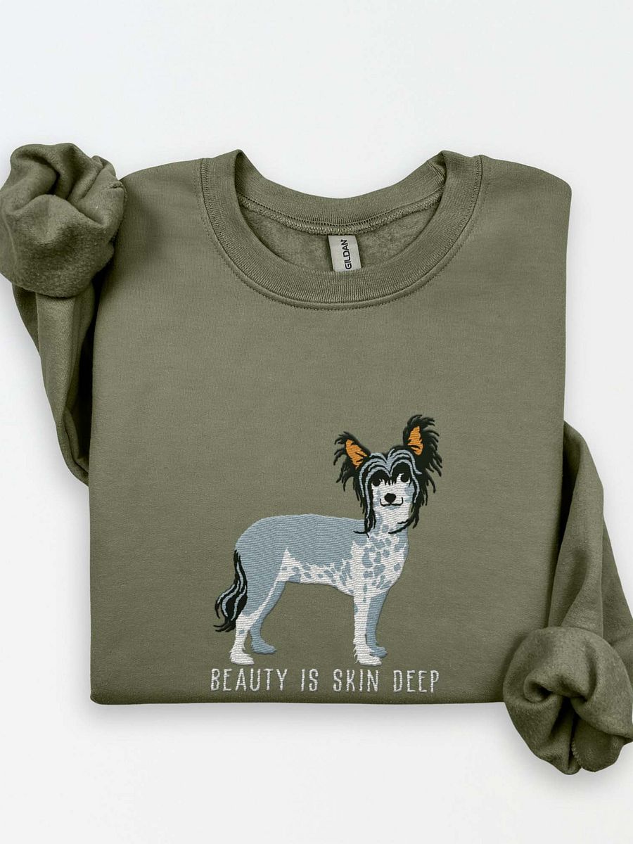 Beauty Is Skin Deep Sweatshirt (Embroidered) of a Chinese Crested Dog(Black) product image (1)
