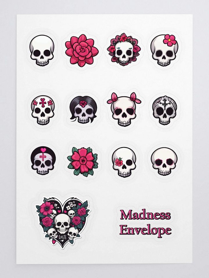 Cute Goth Girl Skulls and Flowers Sticker Set - Collector's Sticker Pack product image (2)