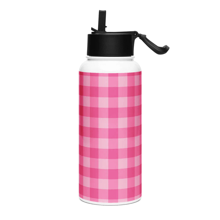 Bright Pink Checkered Plaid Water Bottle product image (2)