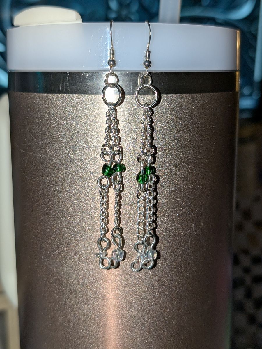 Dangle Chain Earrings (Clear and Green) product image (1)