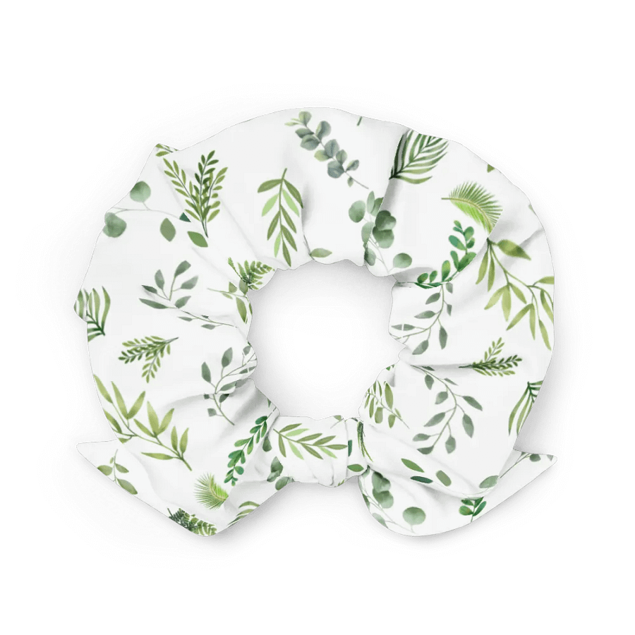 Green leaves pattern on white background Scrunchie with bow product image (3)
