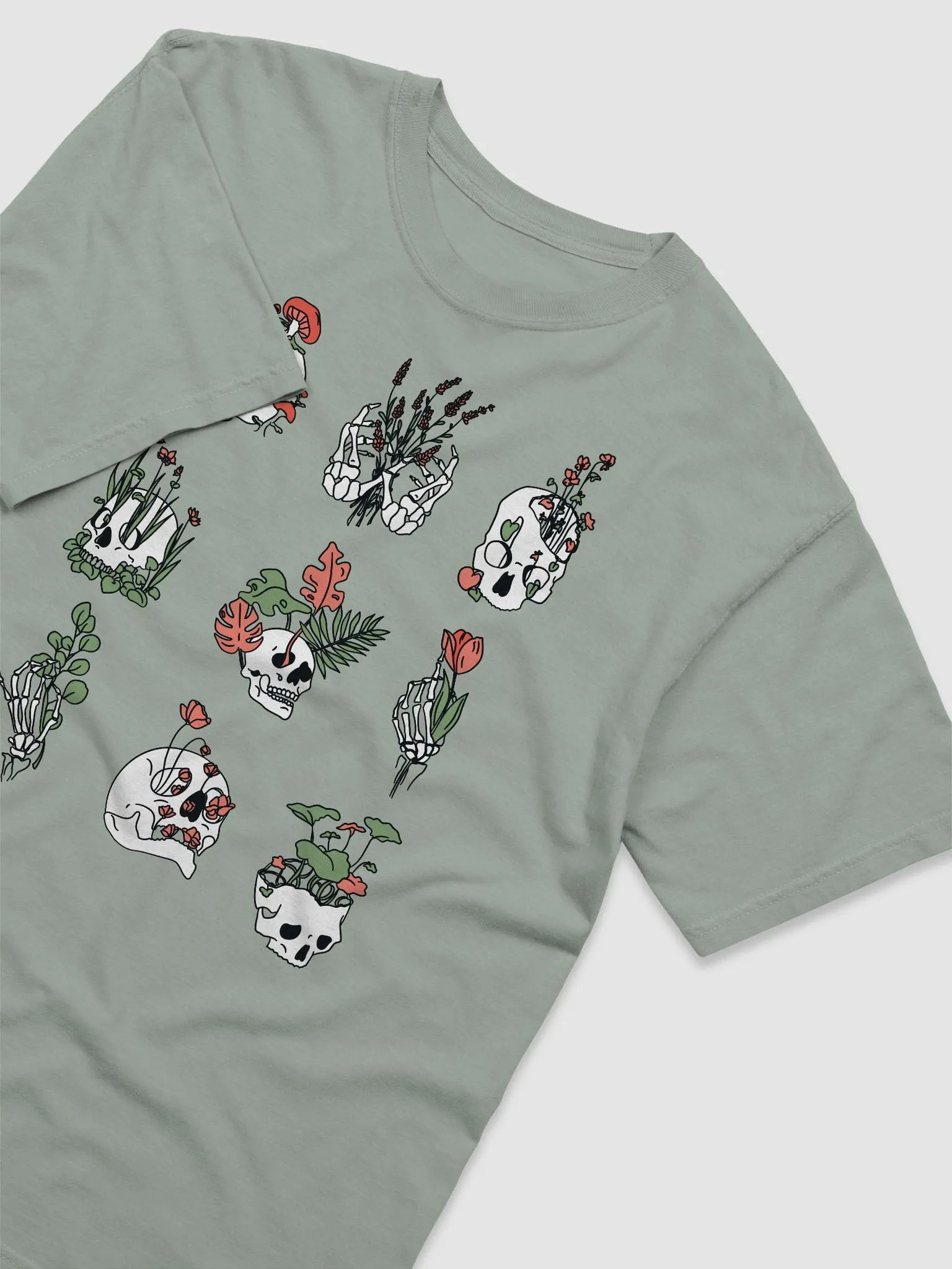 A Grid of Skulls and Skeletons Plant Lover Shirt | Goblin Core, Fairy Core, and Botanicals T-Shirts product image (3)