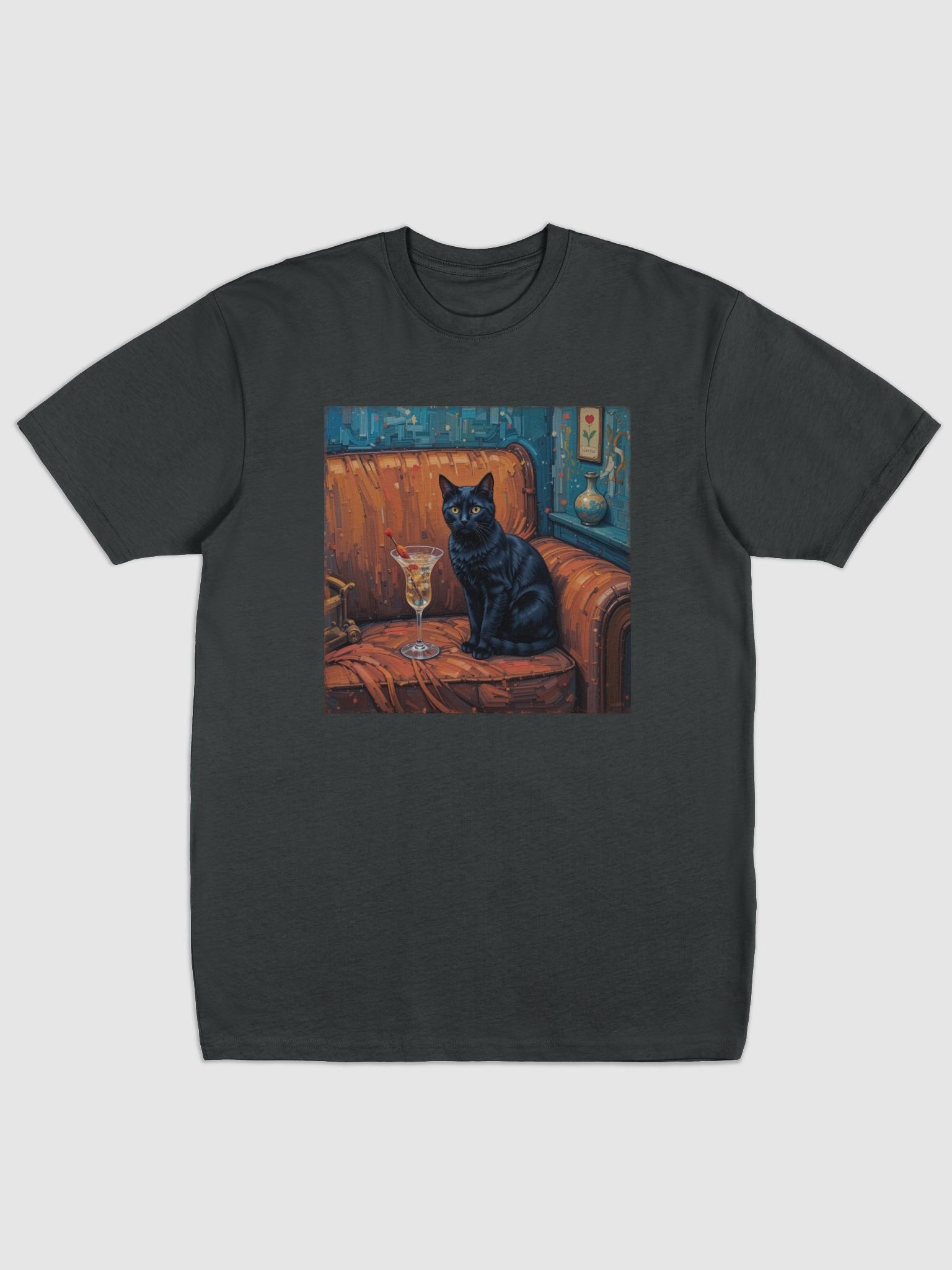 BLACK CAT ON COUCH NEXT TO MARTINI product image (1)