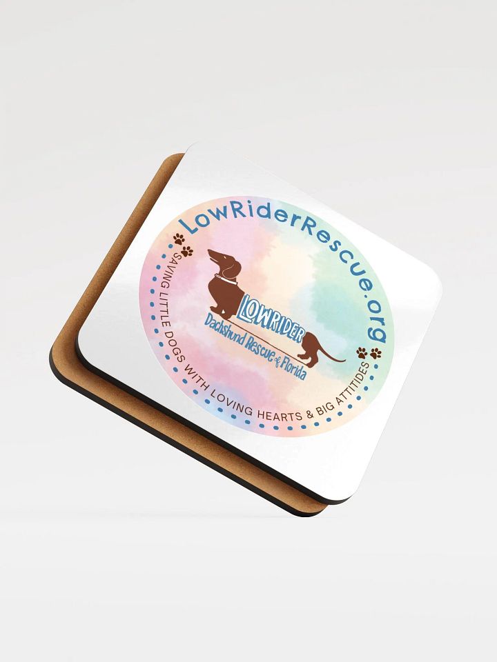 Low Rider Dachshund Rescue Logo Coaster with pastel background product image (2)