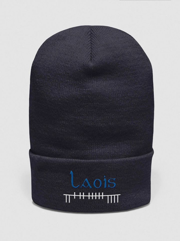 Laois Orthodox style Ogham, white and blue, embroidered Cuffed Beanie product image (1)