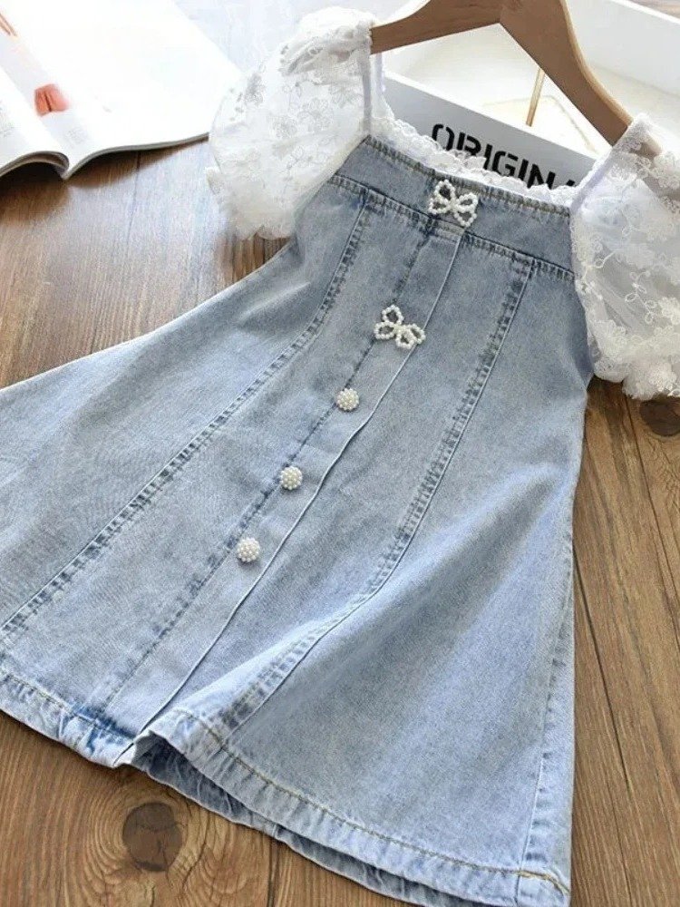 Lace Puff Denim Button Dress product image (2)