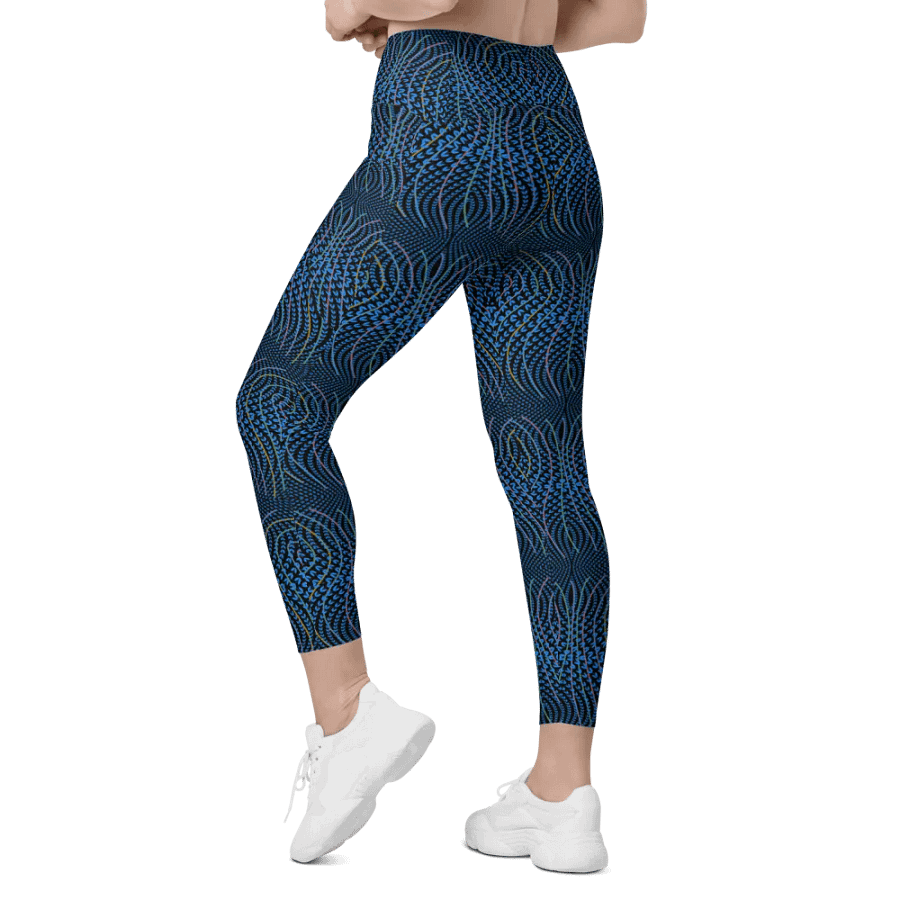 Ladies leggings with pockets in  blue and dark teal design. up to 6 XL size. product image (9)