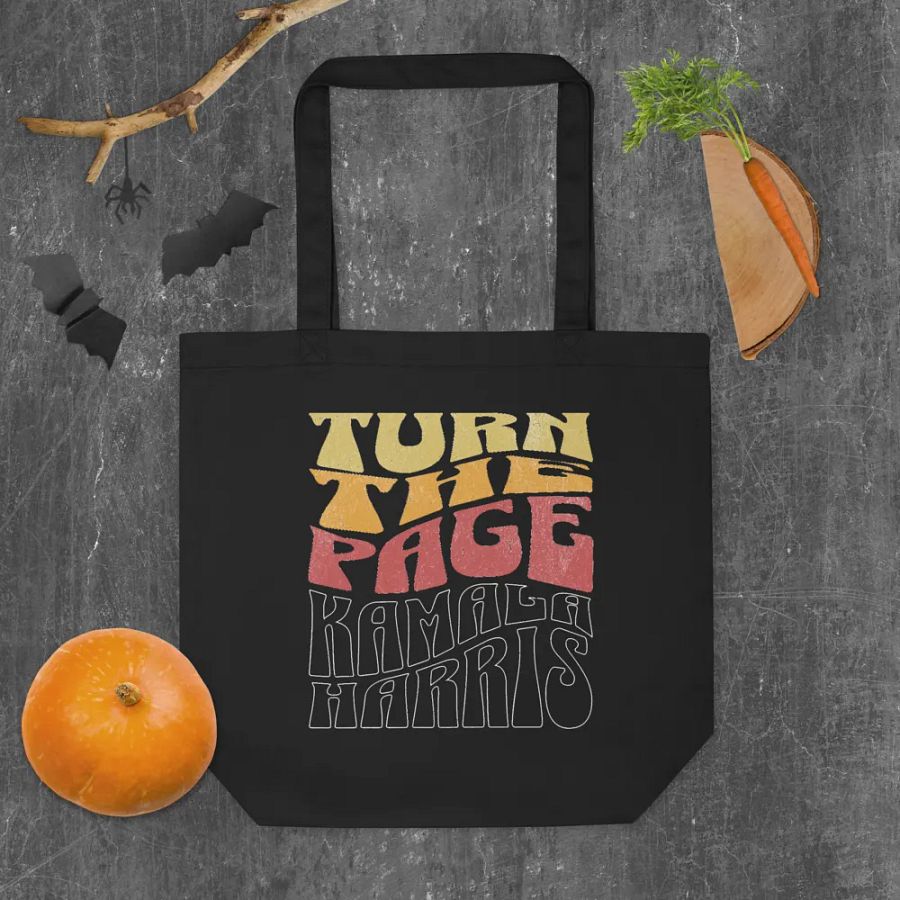Turn The Page Kamala Harris Retro Groovy Design, Inspirational Message Tote Bag Vintage Style, product image (10)