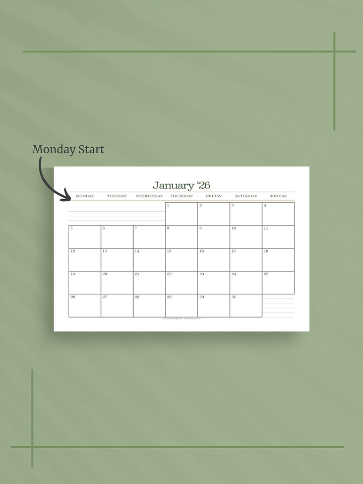Forest Simplicity 2026 Calendar - Single Page per Month, Monday Start, Half Letter Size product image (2)