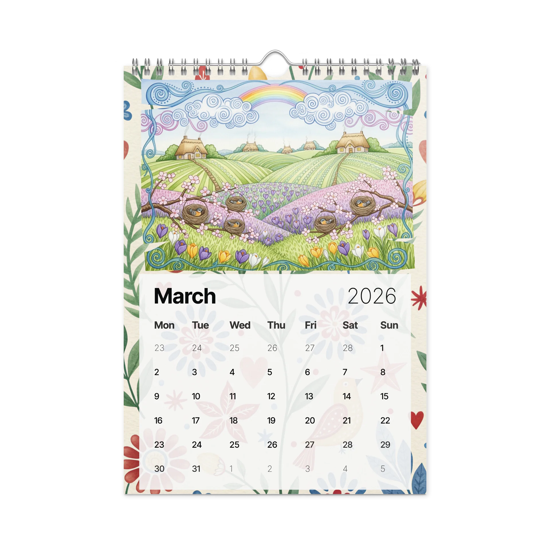 Folk Art Wall Calendar 2026 – Charming Watercolor Countryside Scenes, Seasonal Folk Illustrations & Patterned Art for Every Month product image (9)