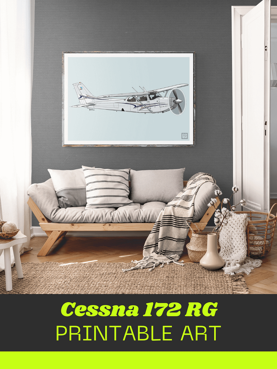 Cessna 172 RG ZS-KUI Printable Aviation Wall Art No Aircraft Registration Landscape Blue and White Background product image (3)