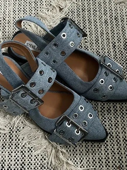 NEW Steve Madden Denim Buckle Flats (5.5W) product image (1)