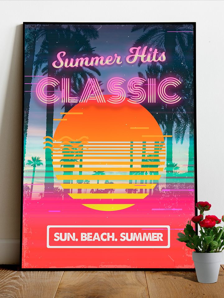 Retrowave poster: Classic Summer Hits [retrowave/vaporwave/synthwave] — aesthetic poster, retrowave art print, neon poster, 80s poster product image (1)