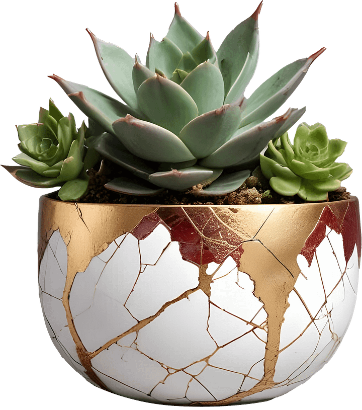 Kintsugi Elegance – Garnet & White Succulent Planter PNG product image (1)