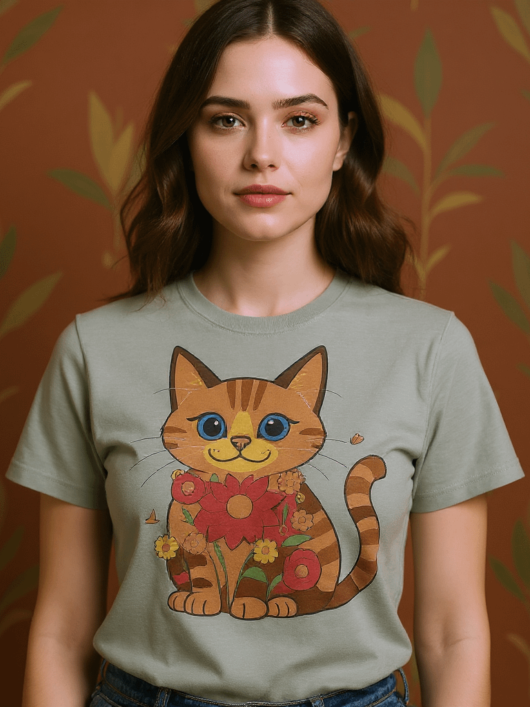Striped Cat and Floral Bliss T-Shirt product image (2)