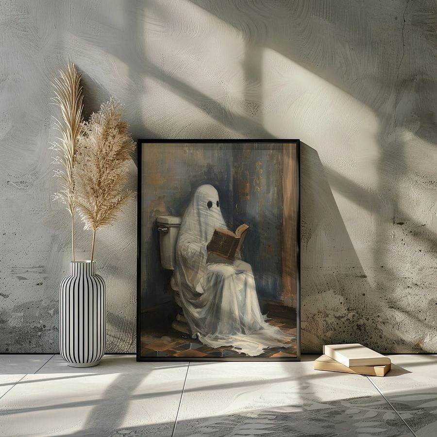 Ghost Reading a Book in Toilet Halloween Bathroom Wall Art Print product image (25)