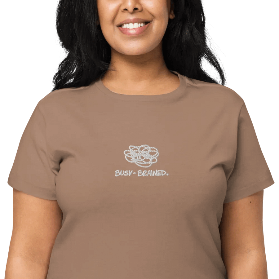 BUSY-BRAINED (white) embroidered waist length t-shirt product image (12)