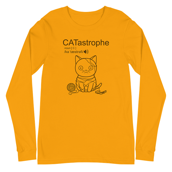 CATastrophe Unisex Long Sleeve, Cat with Yarn, Black Print product image (2)