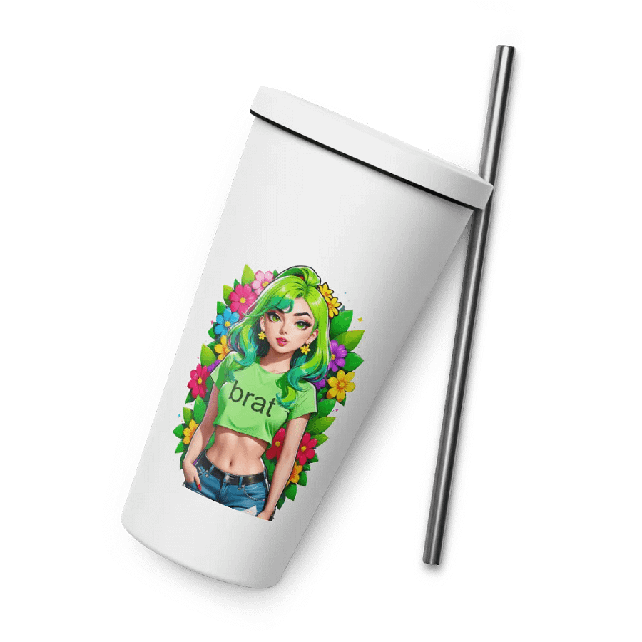 Brat 20 oz Tumbler Cup - White - Insulated Tumbler with a Straw v2 product image (8)