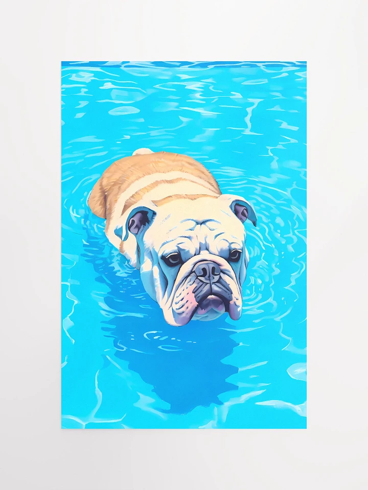 Red White Bulldog Swimming in Blue Water Minimalist Style Matte Poster product image (2)